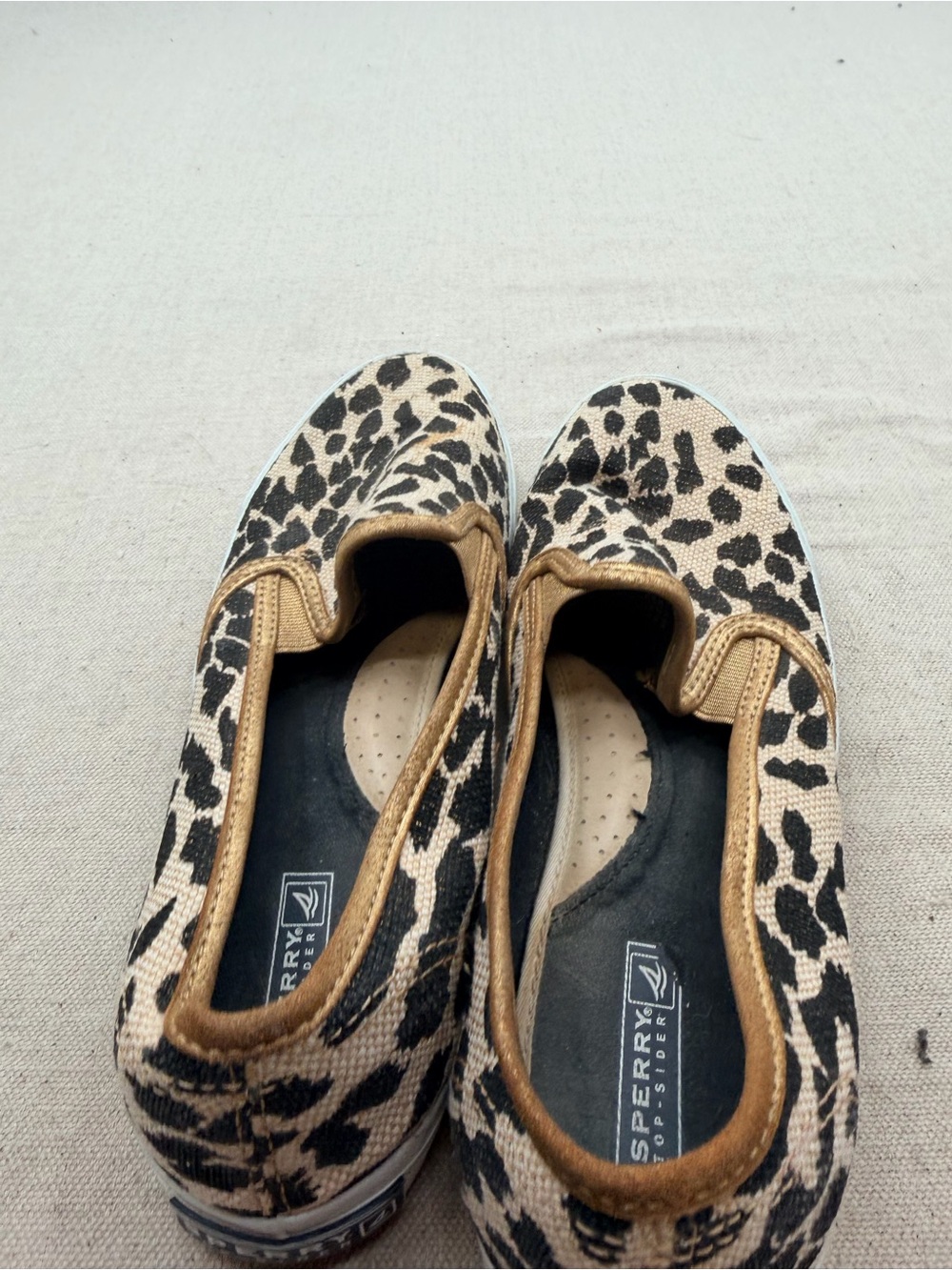 Sperry Leopard Print Slip-On Flats with Metallic Trim - Women's Brown - Picture 7 of 11